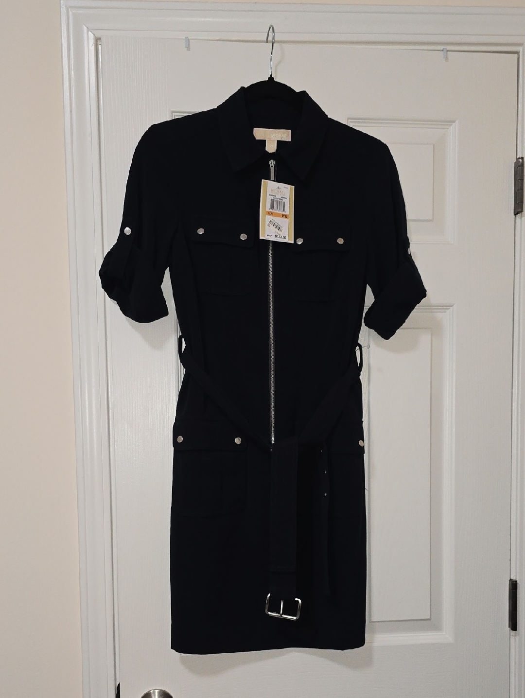 Michael Kors Navy Petite Zip-Front Fitted Mini Dress With Belt (Nwt)